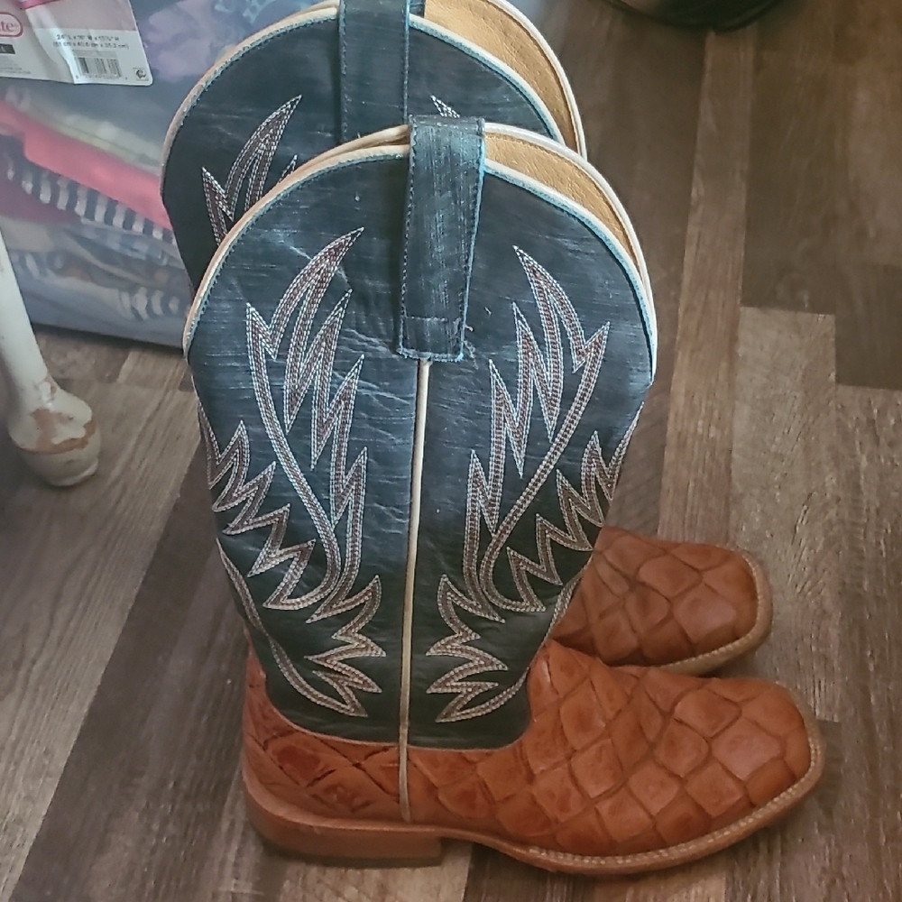 Men's Brown and Blue Western Boots